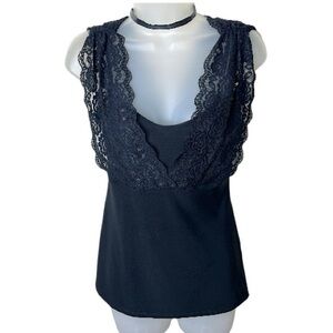 Y2K WHBM White House Black Market Lace Strap Overlay Sleeveless Top XS Evening
